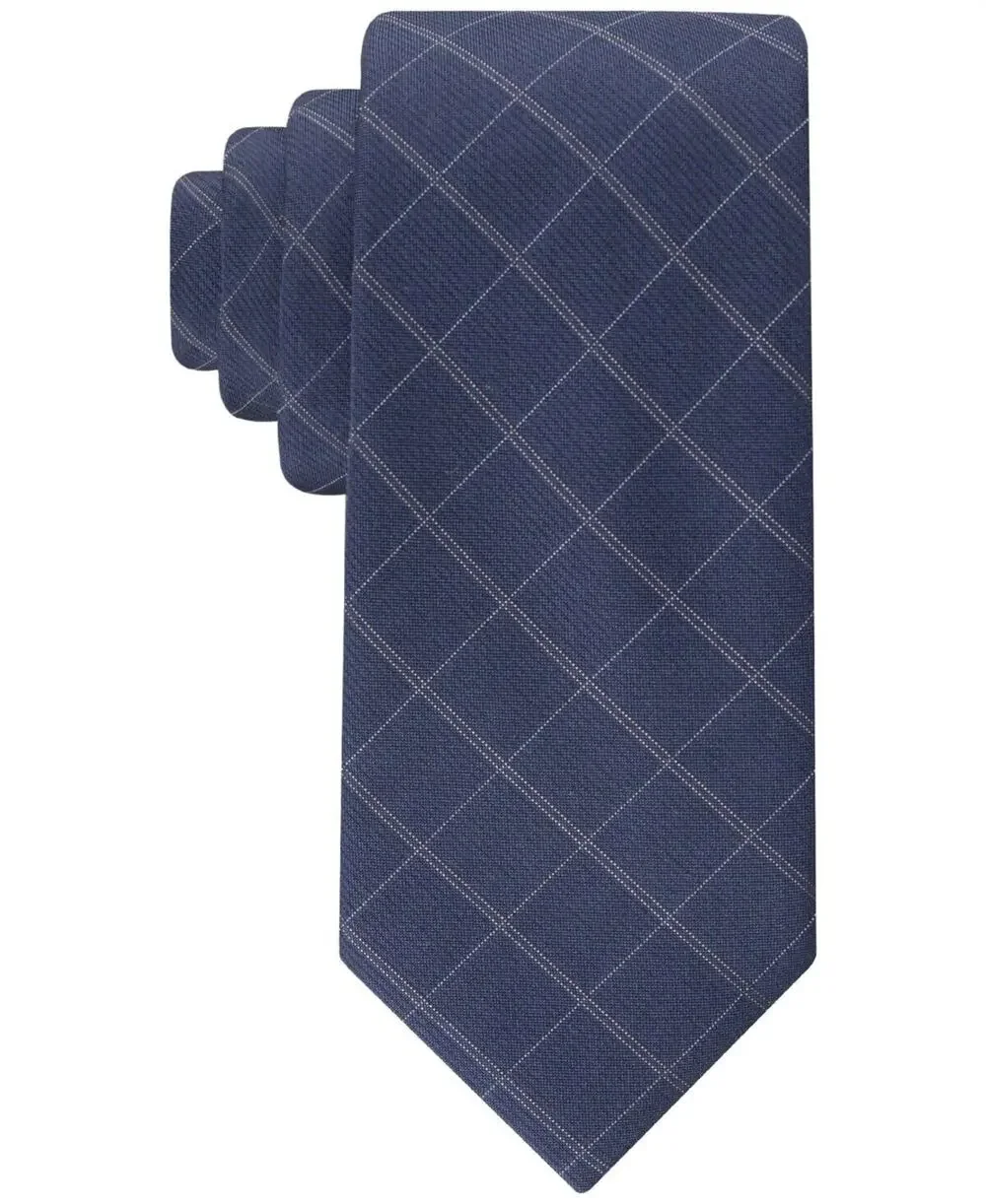 $69.50 Calvin Klein Men's Washed Denim Necktie Windowpane Navy NWT